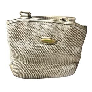 Vintage Carryland Purse Handbag Gold Ivory Boho Chic Y2K 8 x 11 Pockets